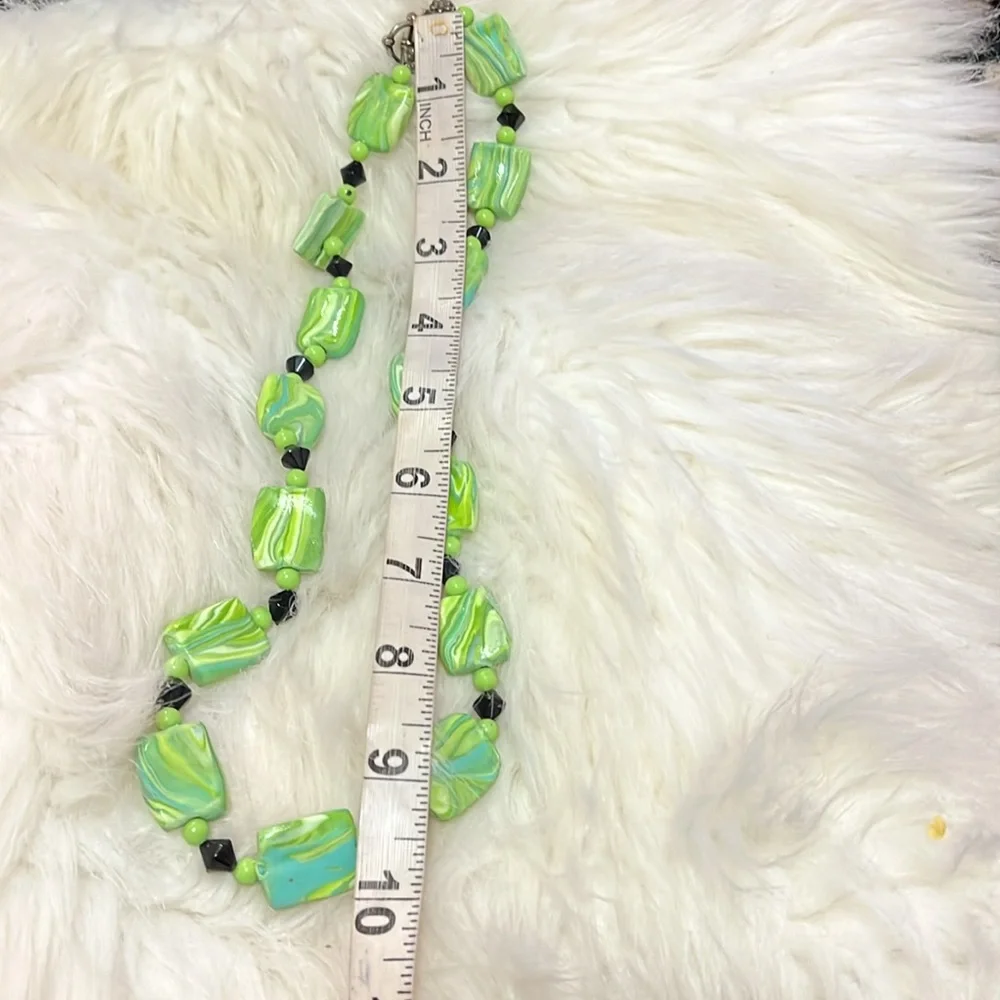 Green, White, & Black Handmade Necklace